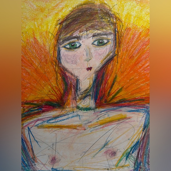 “Disheveled” oil pastel, pen, colored pencil drawing, 18x24” - Picture 3 of 3